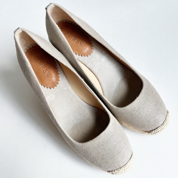 J. Crew Seville Metallic Espadrille Wedges 9 canvas neutral heels summer shoes - Picture 3 of 13